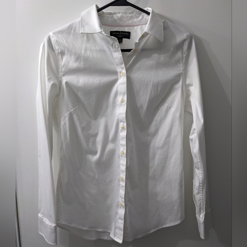Tailored Non-Iron Shirt, White, Banana Republic Factory, Size 4